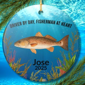 Décoration de Noël personnalisée avec pêche, cadeau pour chauffeur-livreur, souvenir de pêcheur de sébaste, décoration des fêtes avec prénom personnalisé