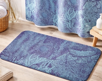 Dywanik łazienkowy Coastal w kolorze niebieskim, marynistycznym, dekoracja oceaniczna, krab, zestaw łazienkowy Sea Life, domek na plaży, dywanik łazienkowy z mikrofibry