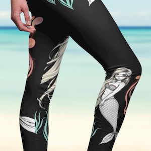 Mermaid Leggings for Women, Cute VSCO Yoga Pants, Y2K Beach Aesthetic Biking Leggings, mermaid Lover, yoga leggings, Vsco girl, beach girl
