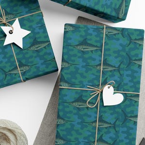 Ocean-Inspired Marlin Fish Gift Wrap Papers, Marine Party Decor, Eco-Friendly Wrapping, Fishing gift wrap, Fisherman gift