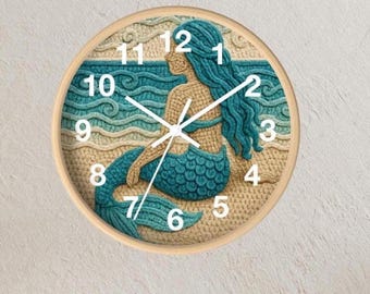 Mermaid Wall Clock - Nautical Home Decor, Beach House, Ocean-themed Gift, Timepiece for Beach Lovers, Sea-Inspired Wall Art, coastal home