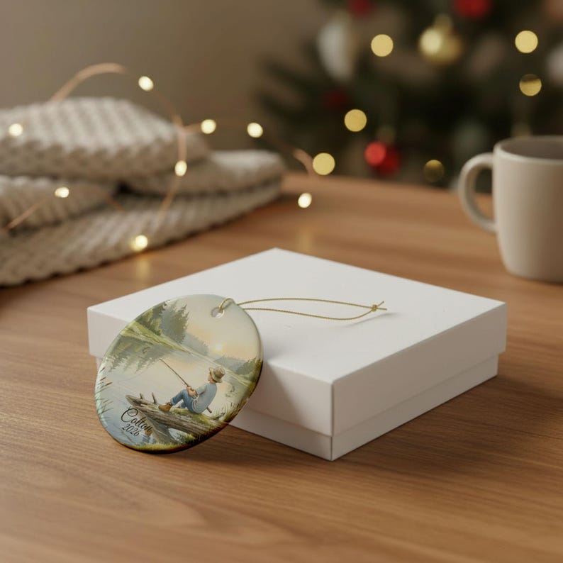 Personalized Boy Fishing Ornament, Custom Kids Fishing Christmas Gift, Ceramic Fisherman Keepsake, Child Ornament 2025, Stocking Stuffer image 12
