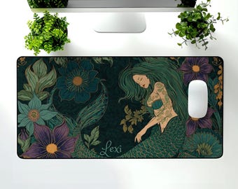Alfombrilla de escritorio de sirena estilo Art Nouveau, decoración de oficina con temática oceánica, alfombrilla de ratón de diosa marina, alfombrilla de juego grande, regalo costero para amantes de las sirenas 2025