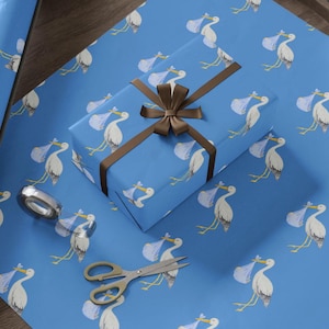 Stork Baby Shower Wrapping Paper | Baby Gift Wrap | Newborn Gift Wrap | Gender Reveal Wrap | Cute Baby Shower Gift Wrap | Nursery Theme