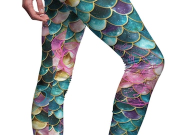 Mermaid Scale Leggings | Yoga & Boating Pants with Hidden Mermaid Design | Beachy Gift, Beach Girl Yoga Pants, Boating or Running leggings