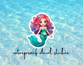 Cute Mermaid Vinyl Sticker Decal, Waterproof, water bottle sticker, Laptop decal, Crafting, Ocean Theme Gift, phone case sticker, decal