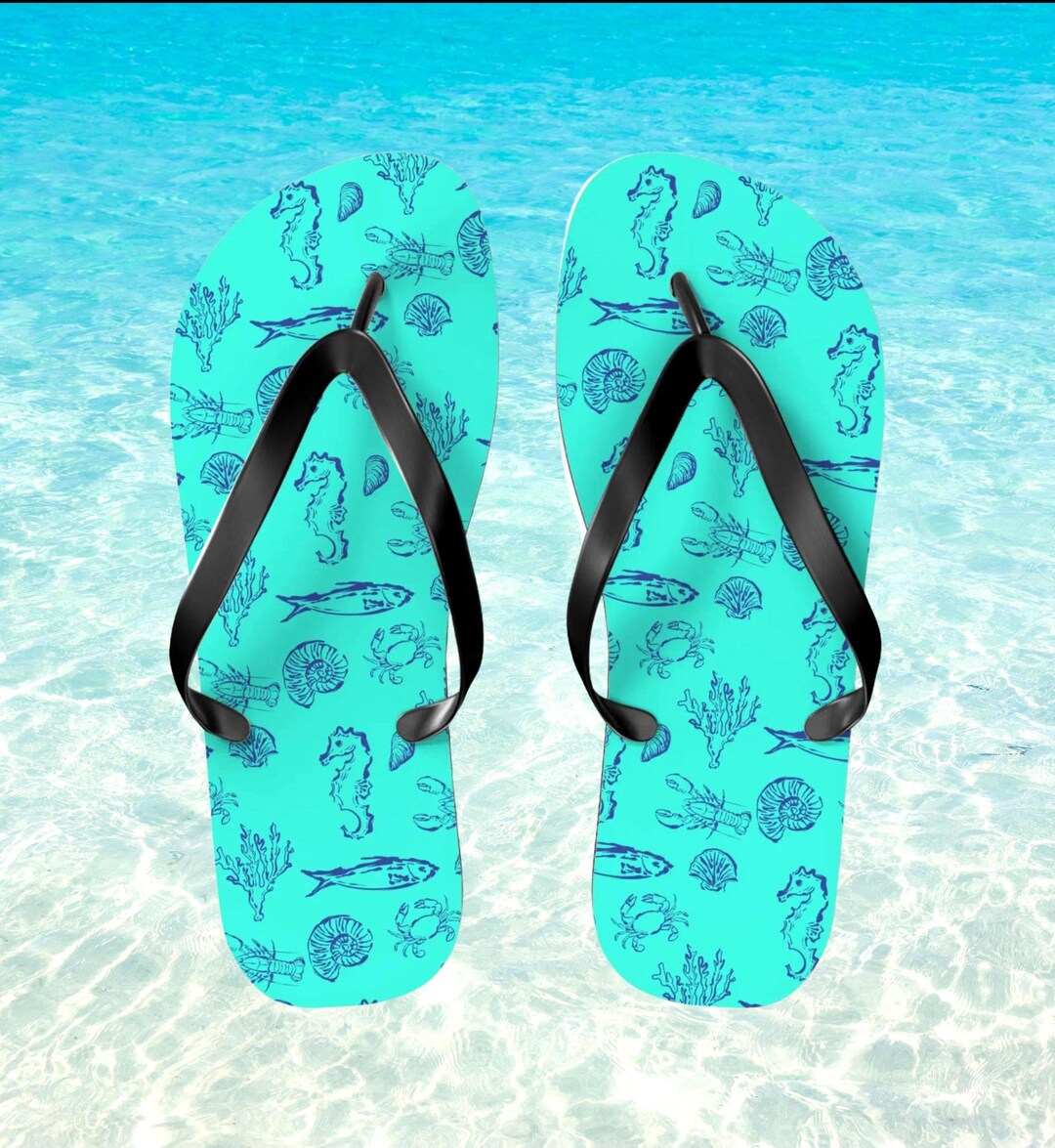 Seashell Doodle Art Flip Flops: Beach Summer Sandals - Etsy UK