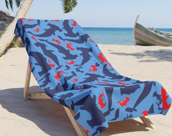 Serviette de plage requin marteau, motif requin amusant, été, journée à la piscine, serviette en microfibre, essentiel pour un voyage à la plage, cadeau serviette requin