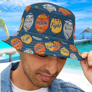 Vintage Hook Fight Release Hat, Retro Fishing Bucket Hat, Fisherman Gift, Lake Life Hat, Boat Captain Hat, Outdoor Vacation Hat, Sun Hat