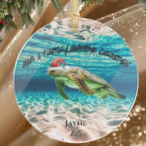 Personalisierte Meeresschildkröte Weihnachtsverzierung, Strandhausdekor, Küstenliebhabergeschenk, benutzerdefinierter Name, Andenken 2025, Schildkrötenliebhabergeschenk