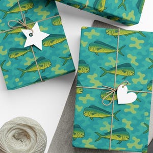 Cute Dolphin Mahi Fish Gift Wrap Papers, Ocean Theme Gift Wrap, Fishing Wrapping Paper, Birthday/Christmas, Party Supplies, Fathers Day gift