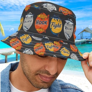 Vintage Hook Fight Release Hat, Retro Fishing Bucket Hat, Fisherman Gift, Lake Life Hat, Boat Captain Hat, Vacation Hat, fish travel Hat