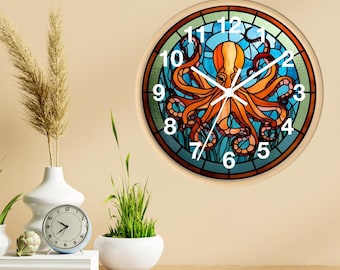Orologio da parete in vetro colorato a forma di polpo: decorazione nautica oceanica