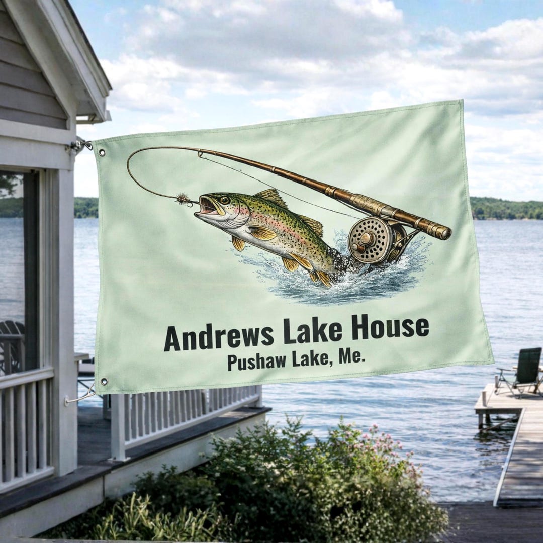 Personalized Trout Fishing Lake House Flag Custom Cabin Flag Fly ...