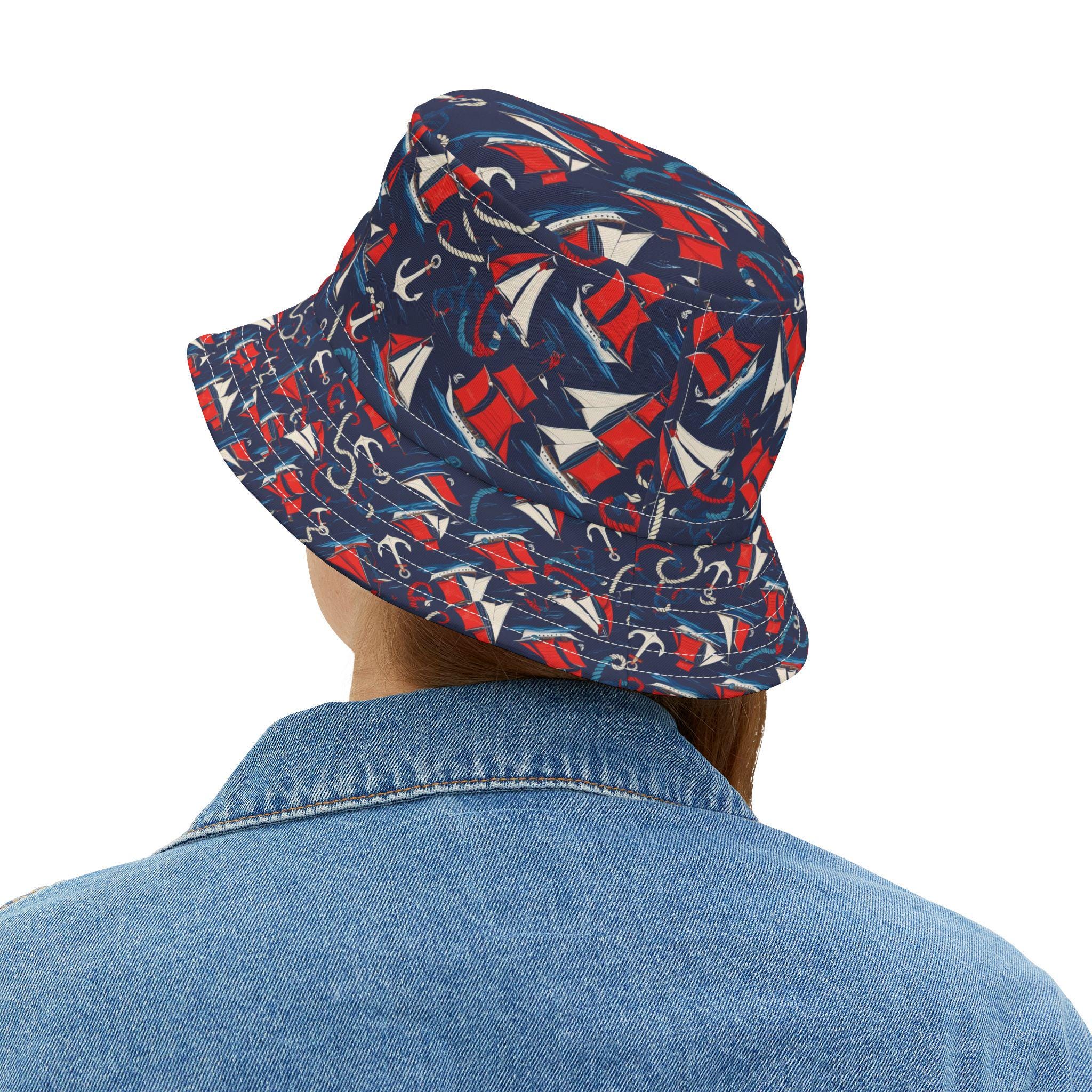 Cappello da Pescatore Blu Nautico per Barca a Vela per Donna Uomo, Cappello da Pescatore Ripiegabile alla Moda per Viaggi in Vacanza al Mare