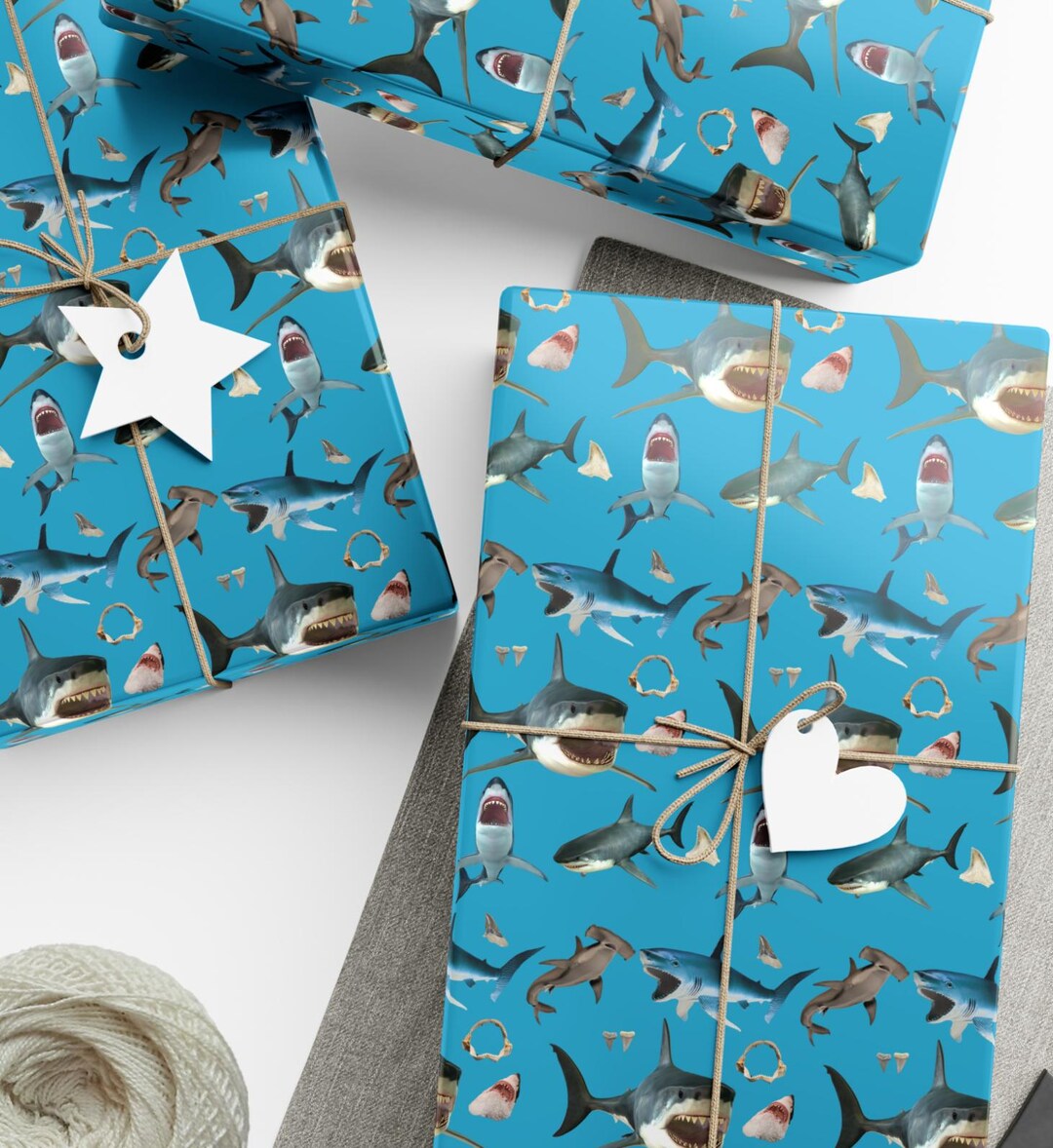 Frightening Vintage Retro Shark Wrapping Paper, Shark Gift Wrap ...