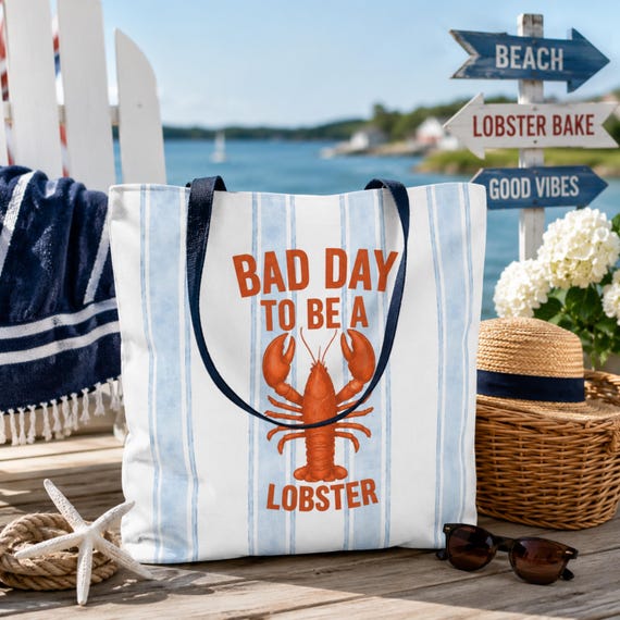 Lobster Beach Tote Bag, Coastal Tote Bag, Funny Lobster Tote, Nautical Beach Bag, New England Summer Tote, Coastal Grandma Bag