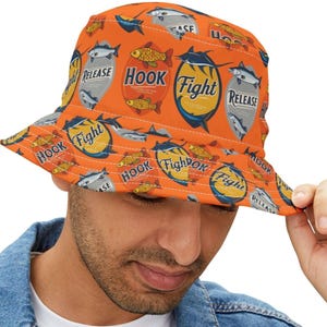 Vintage Hook Fight Release Hat, Retro Fishing Bucket Hat, Fisherman Gift, Lake Life Hat, Boat Captain Hat, Outdoor Vacation Hat, Sun Hat