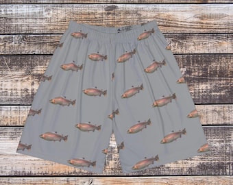 Rainbow Trout Print Men's Sports Shorts: Fishing Vacation Gear