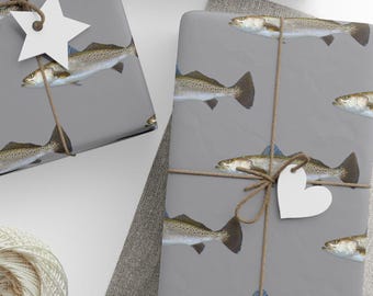 Trout Fishing Wrapping Paper, Fish Gift Wrap for Anglers, Outdoorsman Gift Wrap, Fly Fishing Paper, Fisherman Birthday Wrap, Fishing gift