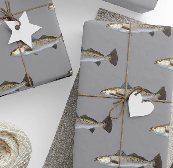 Trout Fishing Wrapping Paper, Fish Gift Wrap for Anglers, Outdoorsman Gift Wrap, Fly Fishing Paper, Fisherman Birthday Wrap, Fishing gift