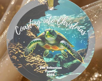 Gepersonaliseerd kerstornament zeeschildpad, decor strandvakantie kust, cadeau oceaanliefhebber - onderwaterkerstherinnering, ornament 2025