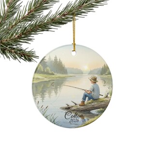 Personalized Boy Fishing Ornament, Custom Kids Fishing Christmas Gift, Ceramic Fisherman Keepsake, Child Ornament 2025, Stocking Stuffer image 10