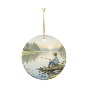 Personalized Boy Fishing Ornament, Custom Kids Fishing Christmas Gift, Ceramic Fisherman Keepsake, Child Ornament 2025, Stocking Stuffer image 5
