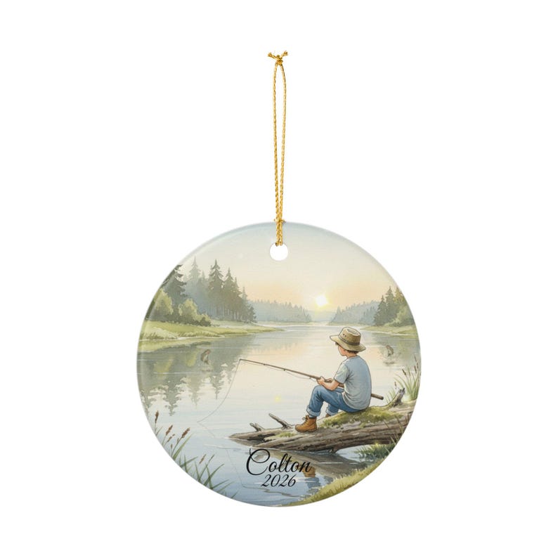 Personalized Boy Fishing Ornament, Custom Kids Fishing Christmas Gift, Ceramic Fisherman Keepsake, Child Ornament 2025, Stocking Stuffer image 5
