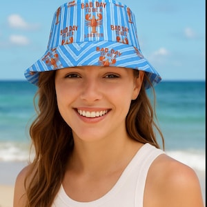 Funny Bad Day to be a Lobster Bucket Hat, Maine Vacation Lobster Lover Seafood Sun Protection Hat, 4th of July Gift