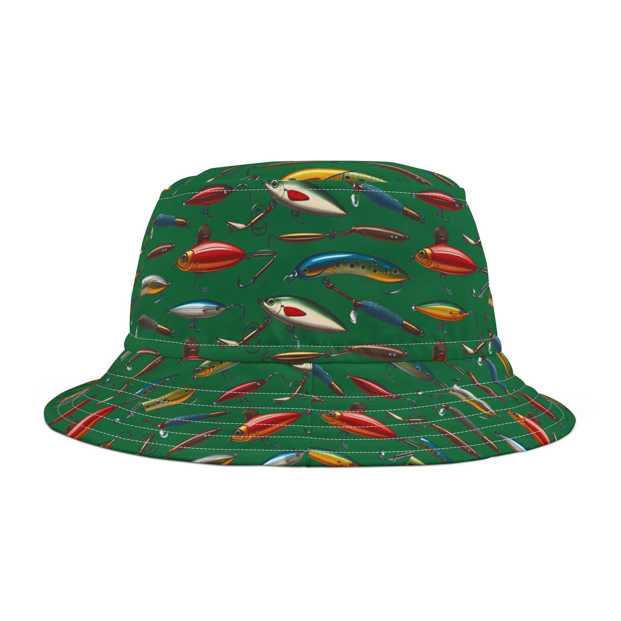 Vintage Fishing Lure Bucket Hat, Fisher Gift Camping 