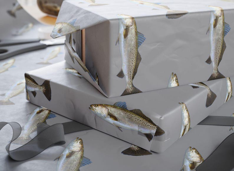 Trout Fishing Wrapping Paper | Fish Gift Wrap for Anglers | Outdoorsman Gift Wrap | Fly Fishing Paper | Fisherman Birthday Wrap