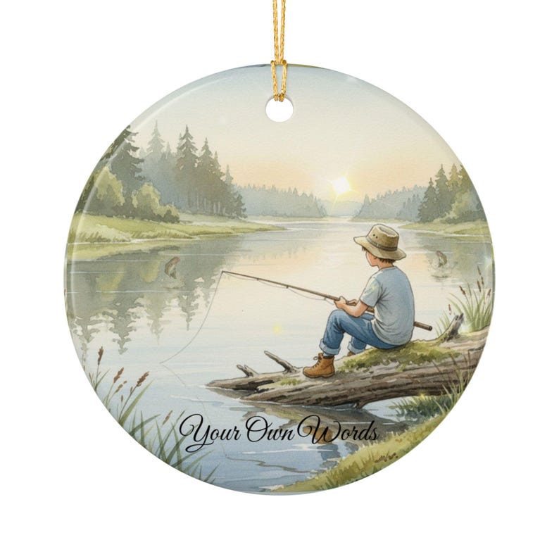 Personalized Boy Fishing Ornament, Custom Kids Fishing Christmas Gift, Ceramic Fisherman Keepsake, Child Ornament 2025, Stocking Stuffer image 4