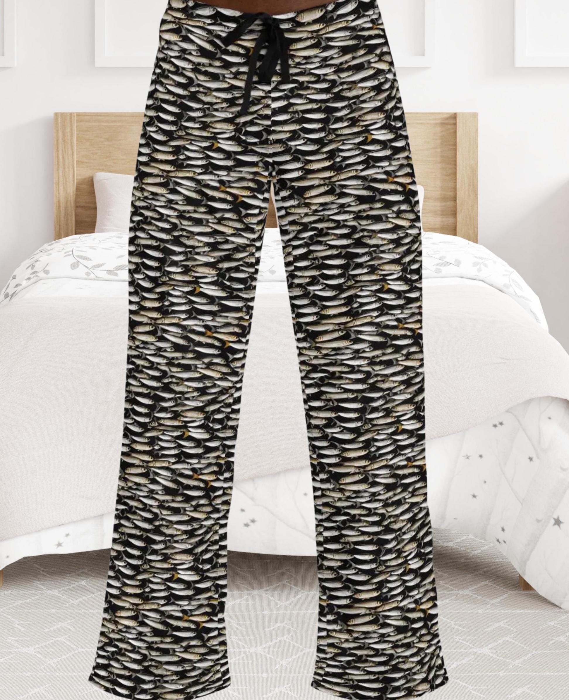 Sardine Print Pajama Pants - Men's Polyester Loungewear, Fisherman Gift