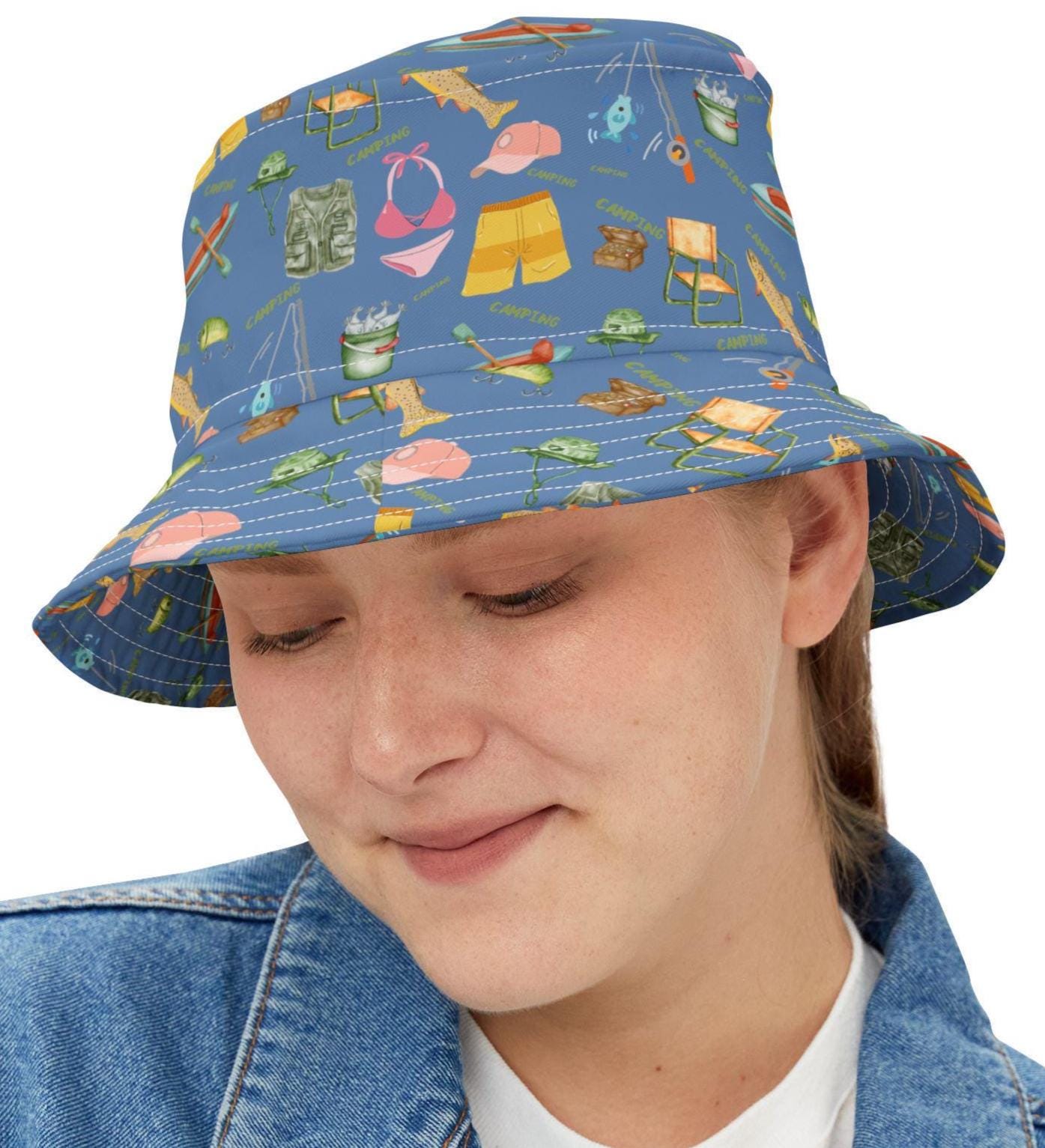 Cute Camping Bucket Hat, Summer Adventure Fishing Hat