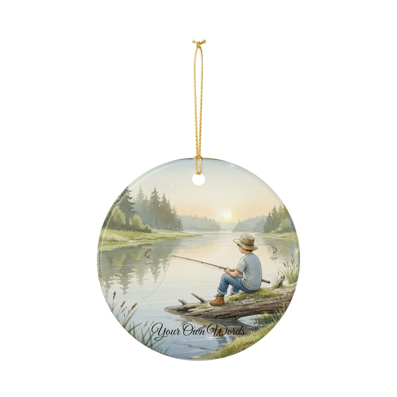 Personalized Boy Fishing Ornament, Custom Kids Fishing Christmas Gift, Ceramic Fisherman Keepsake, Child Ornament 2025, Stocking Stuffer image 6