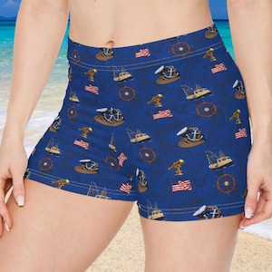 Nautical Themed Women&#39;s Shorts, Sailor Style Summer Shorts, Beachwear, Vacation Essentials, Fun Nautical Outfit, booty short, cute shorts