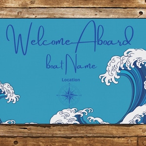 Boat Mat, Personalized Welcome Aboard Boat Mat, Nautical Wave Design, Boat Captain Gift, Custom Boat Name Mat, Marine Boating Mat, Boat gift