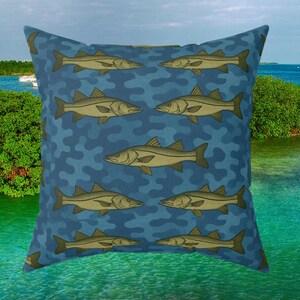 Snook Fishing Camo Pillow, Fish for Cabin Decor, Lake House Accent, Angler Gift, Outdoor Lover Pillow, Rustic Style, fishing decor gift