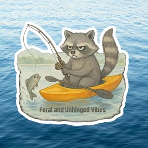 Feral Raccoon Fishing Kayak Vinyl Decal, tumbler Sticker, Trash Panda, Opossum Tumbler Decal, Cars Sticker, Raccoon Sticker, Fishing sticker
