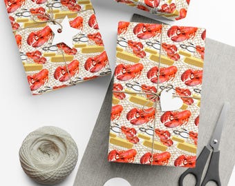 Papier cadeau homard et beurre, motif côte du Maine