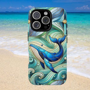 Stain Glass Blauwal Handyhülle, Ocean Lover Geschenk, iPhone, Google Pixel, Samsung, Marine Handyhülle, Walfisch Liebhaber, Stain Glass Phone