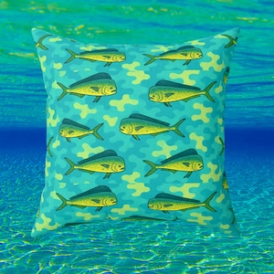Dolphin Fishing Decorative Pillow, Coastal Beach House Decor, Beach House decor, Marine Accent for Anglers, coastal aesthetic, Fishing gift