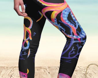 Super Cute Octopus Leggings, Beachy Vibes Yoga Pants, Gift Ocean Lovers Beach Enthusiasts, Octopus lover, Yoga and Diving, Gym leggings gift