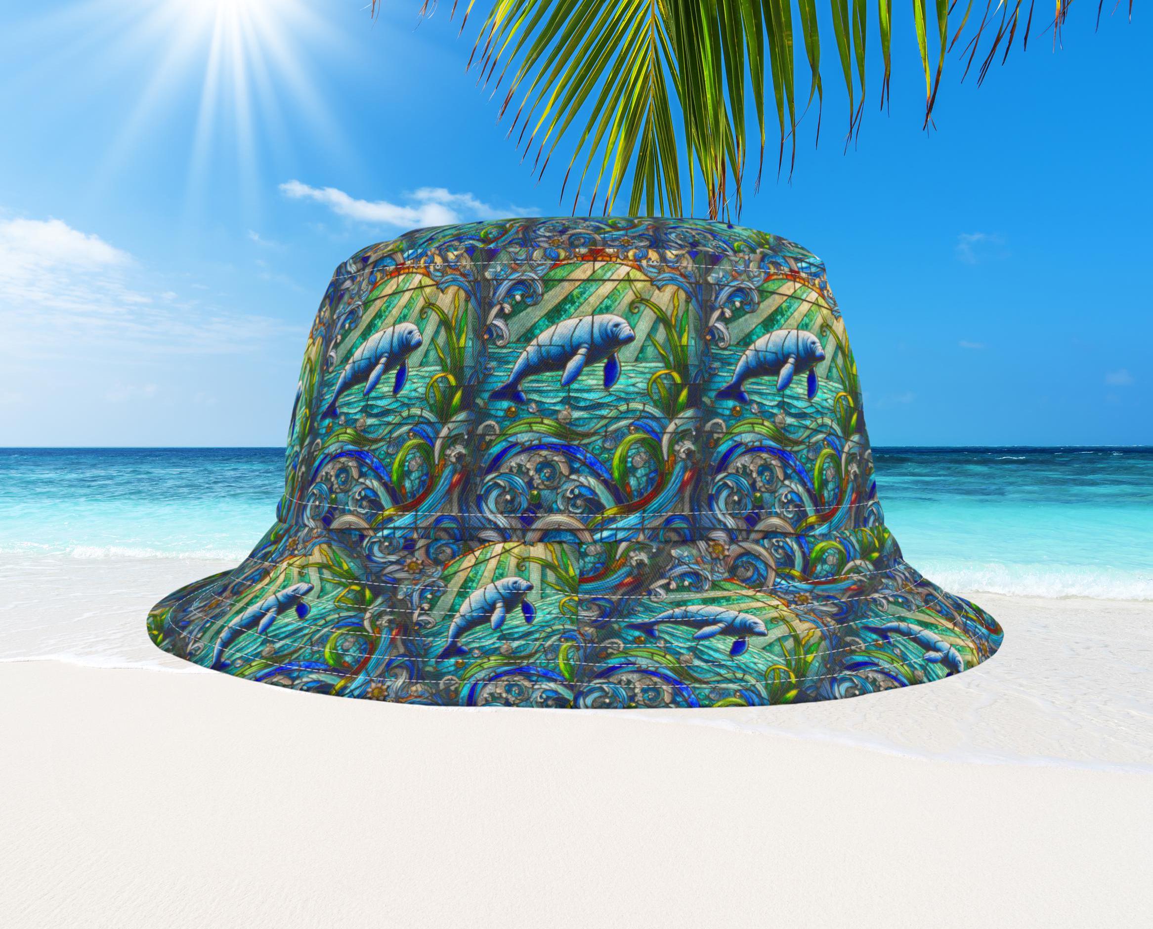 Boho Manatee Bucket Hat, Coastal Vibes Vacation Beach Sun  display picture 1
