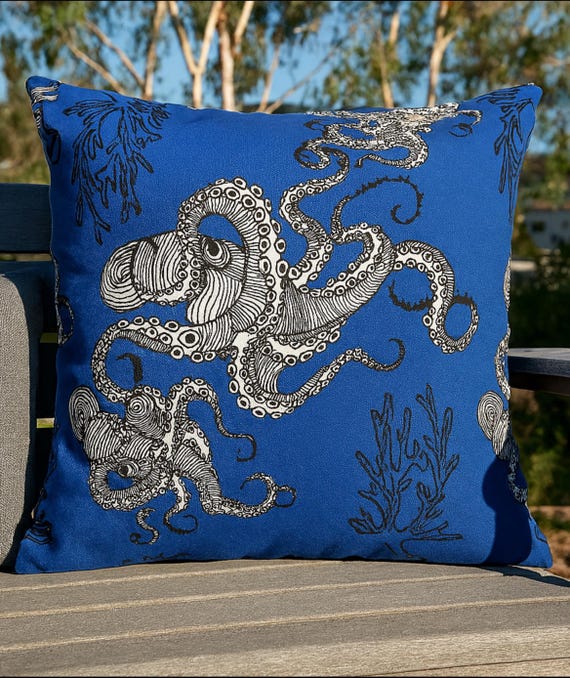 Outdoor Octopus Pillow: Water Resistant Patio Beach House Decor