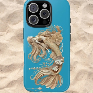 Elegant Mermaid iPhone Cas, Ocean Lover Gift, iPhone compatible, boho style, Samsung phone case, iPhone 16, iPhone 15, 3D style, iPhone case