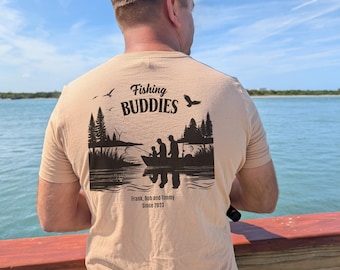 Personalized Fishing Buddies tshirt, Customized Father Son Fishing Shirt, Grandparent Gift, Dad T-Shirt, Man and Boy Fishing in Boat Design