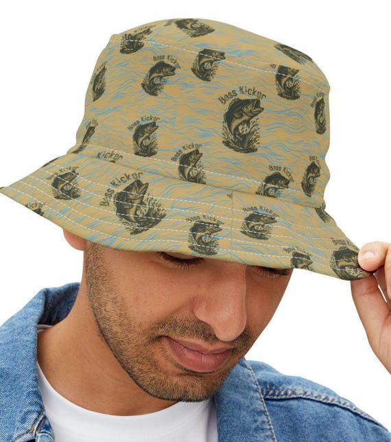 Vintage Hook Bass Kicker, Retro Fishing Bucket Hat, Fisherman Gift