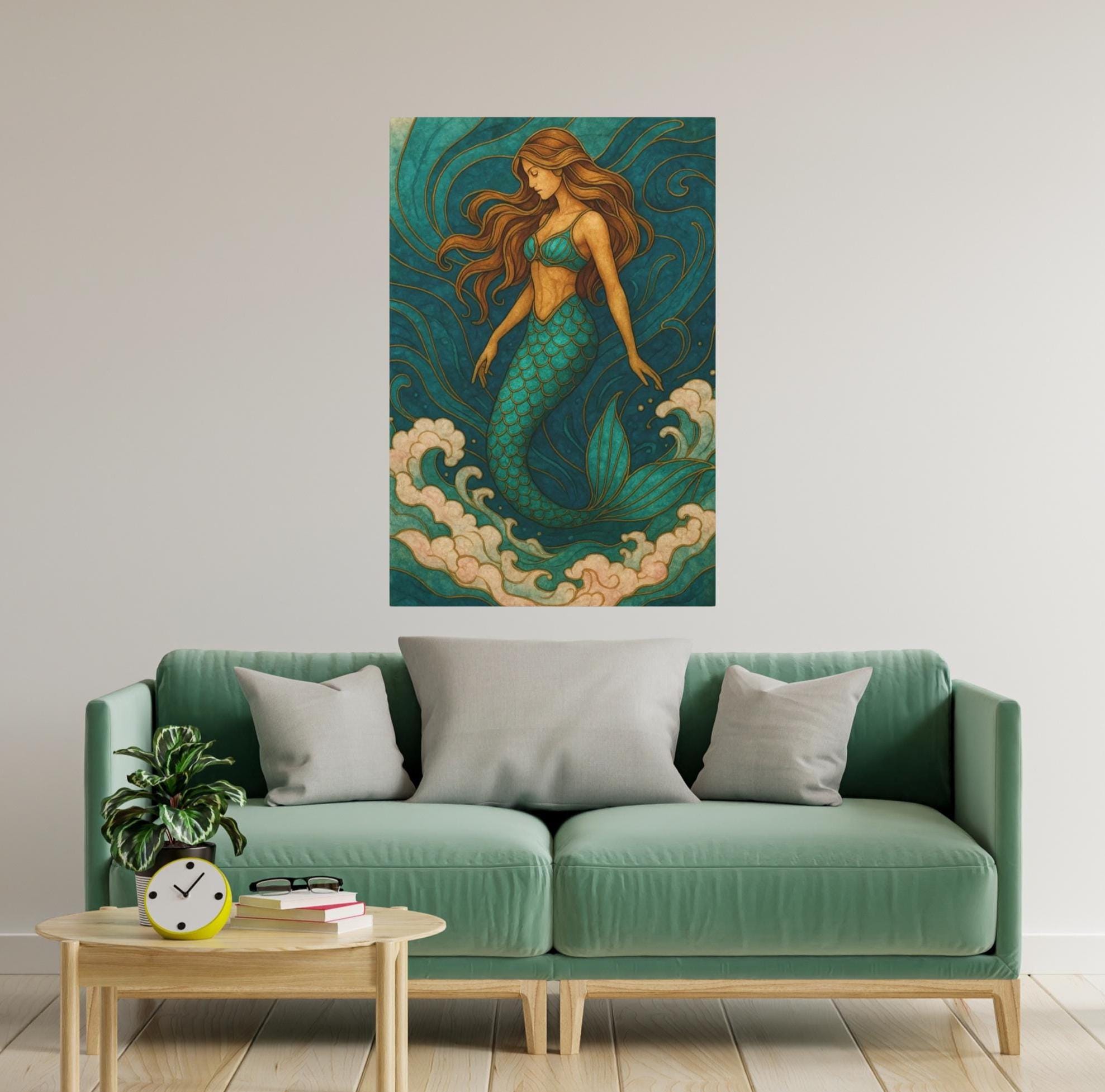 Quadro Su Tela Crekviy Sirena Per Parete, 30,5x40,6 Cm, Decorazione Bagno O Camera Da Letto, Stampa Floreale